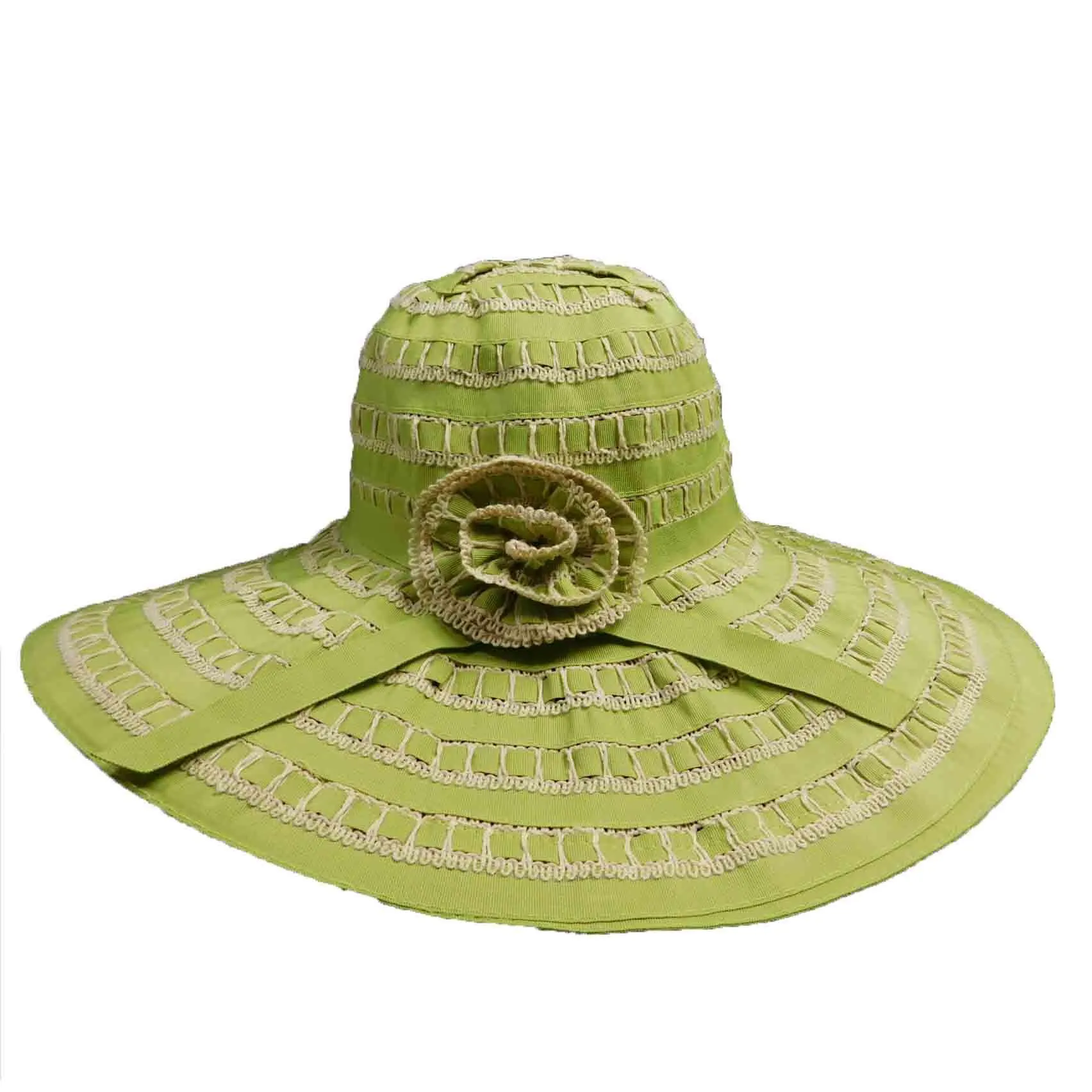Ribbon and Lace Wide Brim Sun Hat - Jeanne Simmons Hats