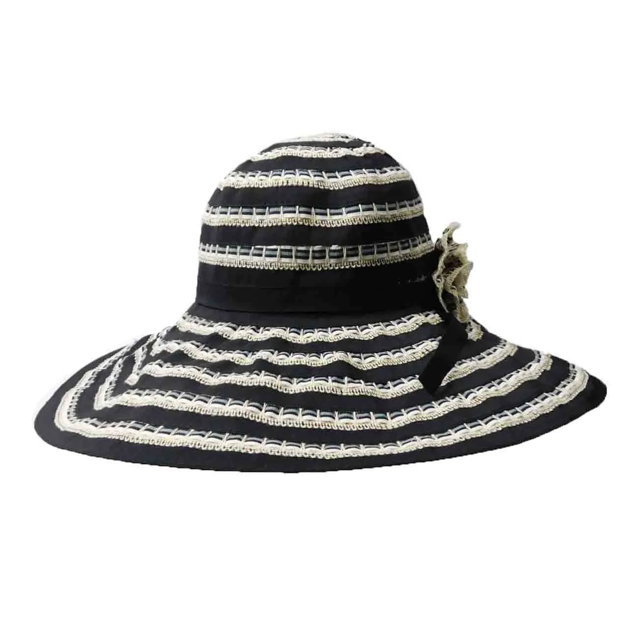 Ribbon and Lace Wide Brim Sun Hat - Jeanne Simmons Hats