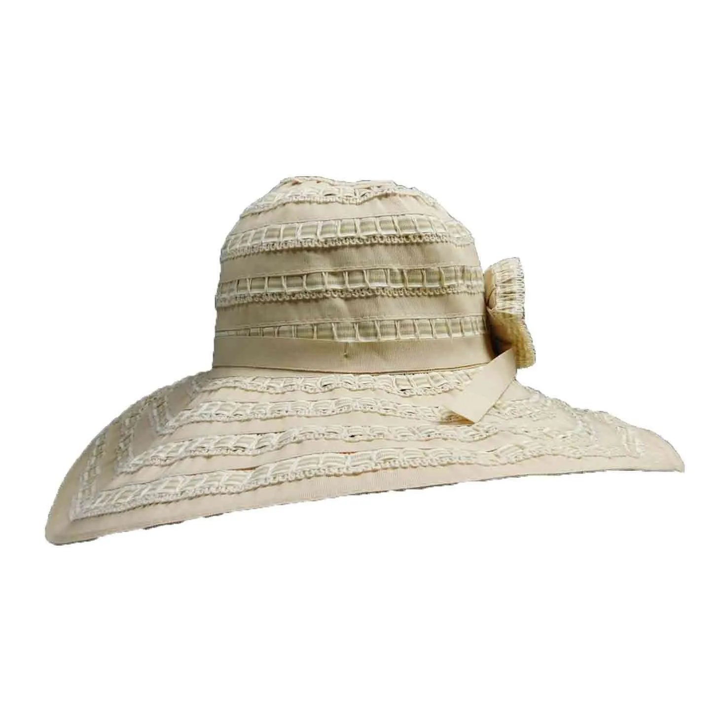 Ribbon and Lace Wide Brim Sun Hat - Jeanne Simmons Hats