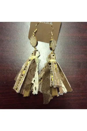 Rose Gold Tassel Earrings With Lace And Leather Trim