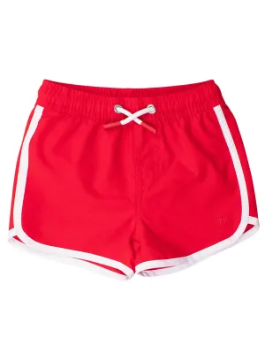 RuffleButts   RuggedButts - Boys Vintage Red Dolphin Hem Swim Trunks