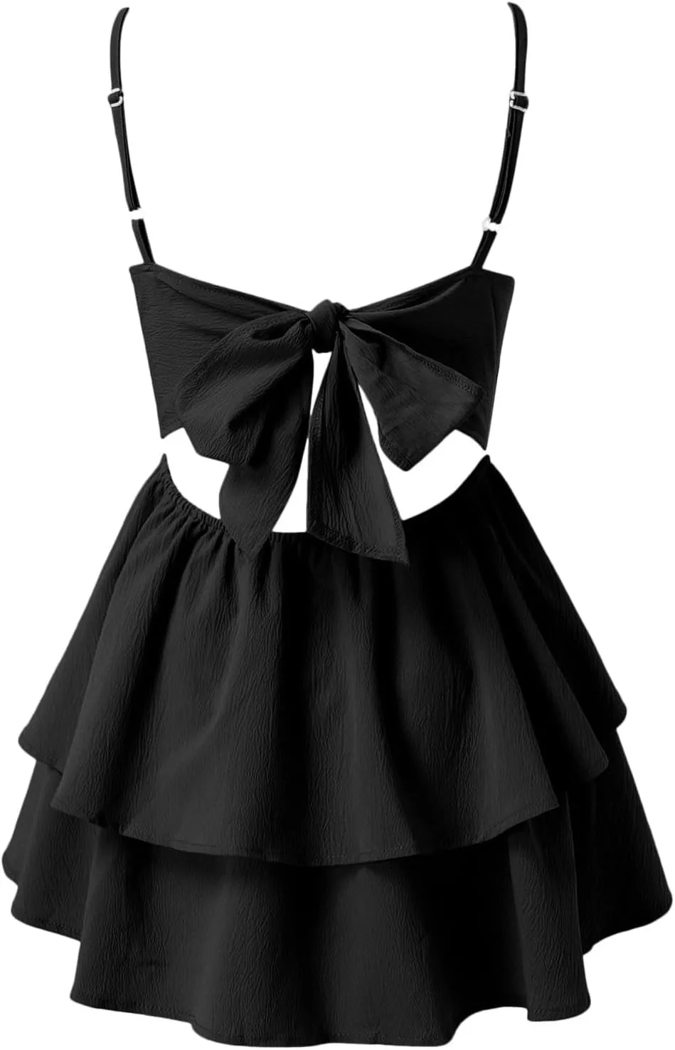Rvidbe Women's Backless Bow Tie Short Dress 2025 Summer Casual Spaghetti Strap Tiered Ruffle Mini Dresses Party Club Outfit