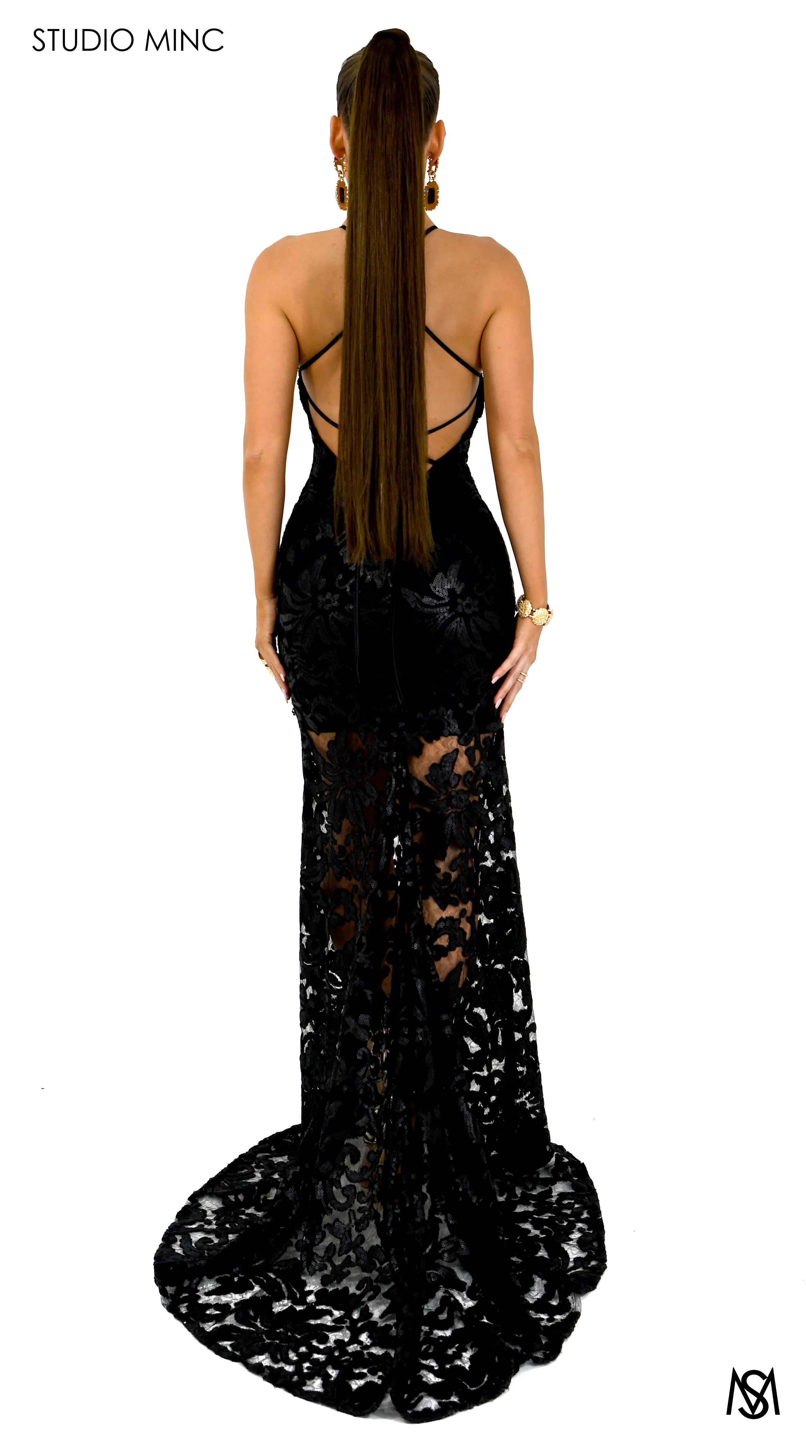 SAVAGE - Black High Neck Formal Dress with Leg split & Sheer legs