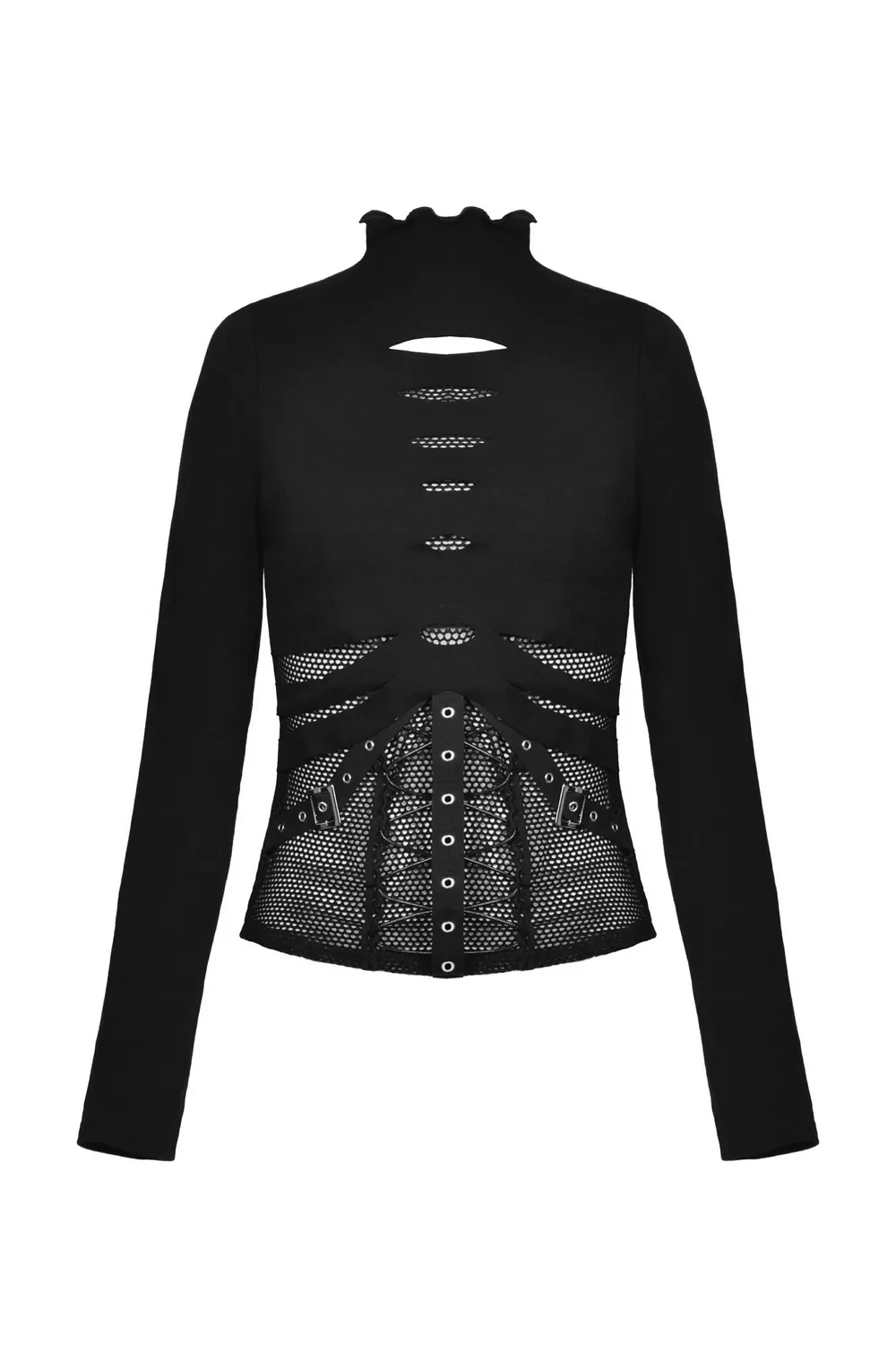 Sexy Fishnet Sweatshirt with Edgy Hardware Details
