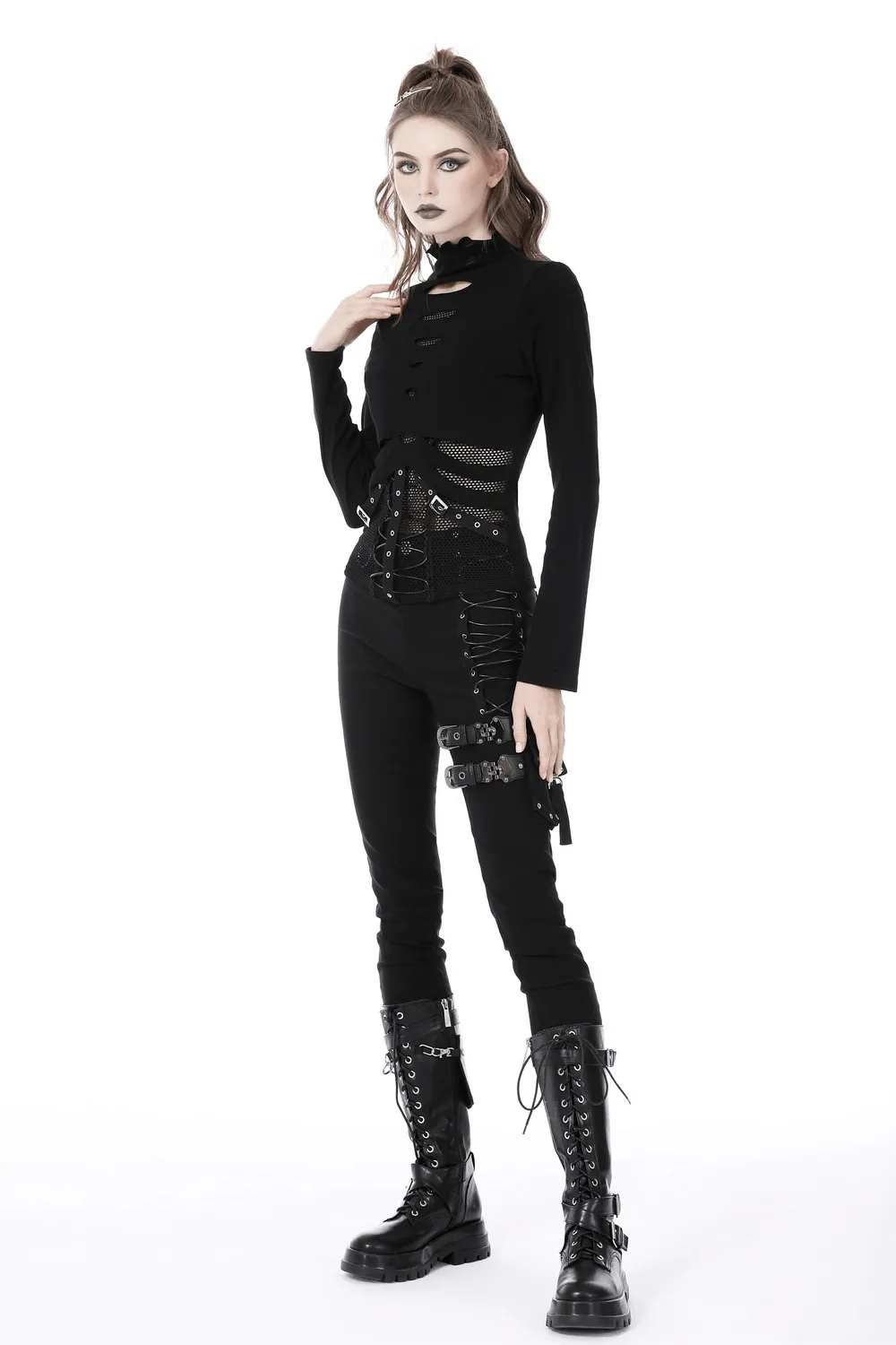 Sexy Fishnet Sweatshirt with Edgy Hardware Details