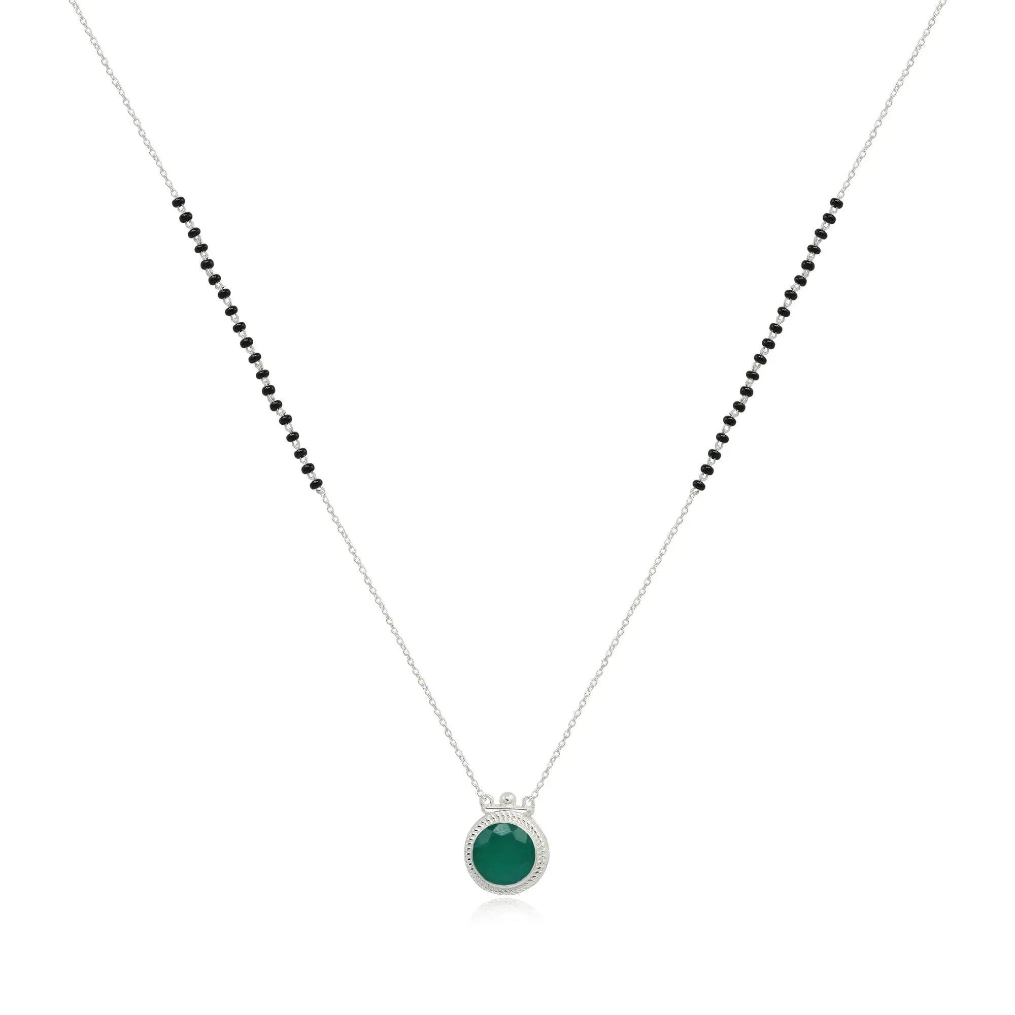 Silver 92.5 Green Mangalsutra Necklace
