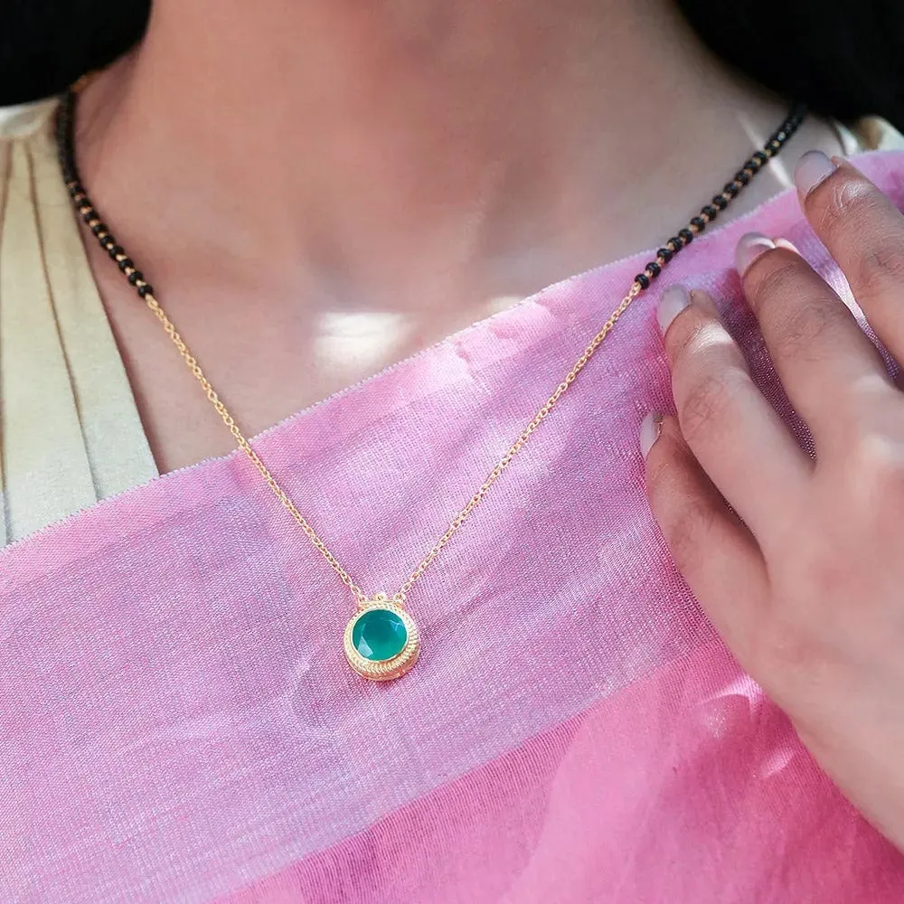 Silver 92.5 Green Mangalsutra Necklace