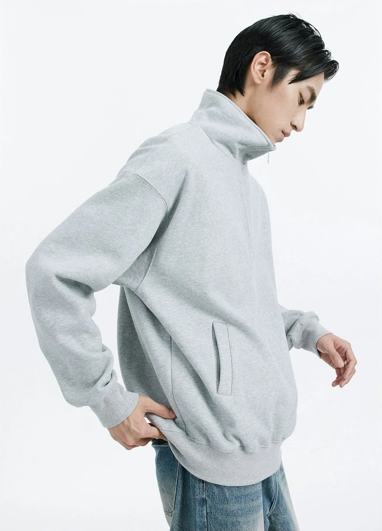 Slim Fit Quarter-Zip Cuffed Sweatshirt