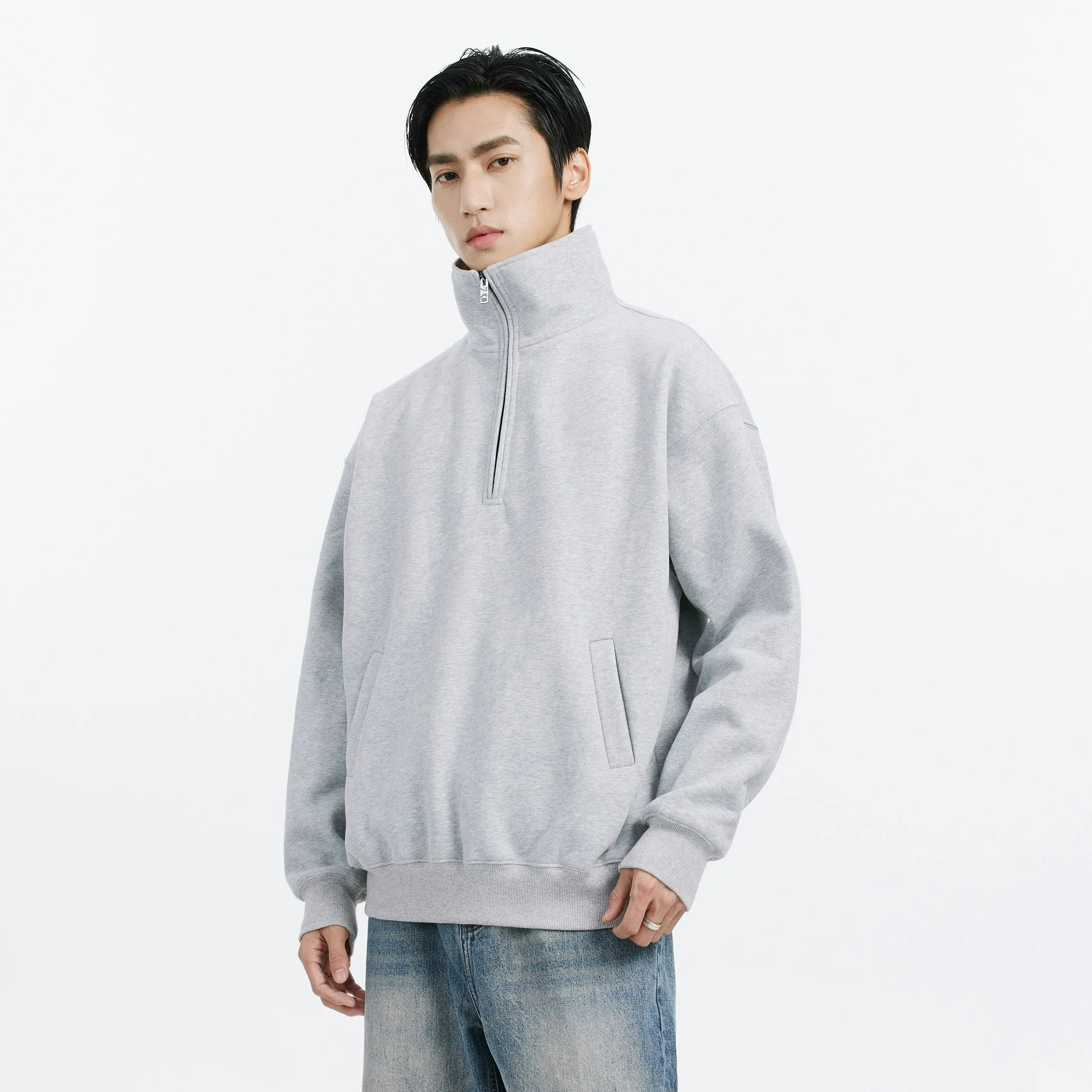 Slim Fit Quarter-Zip Cuffed Sweatshirt