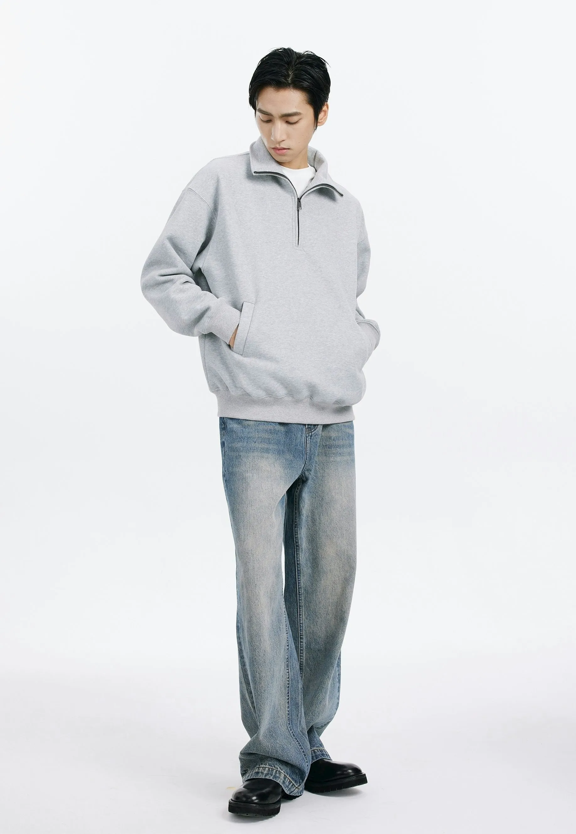 Slim Fit Quarter-Zip Cuffed Sweatshirt