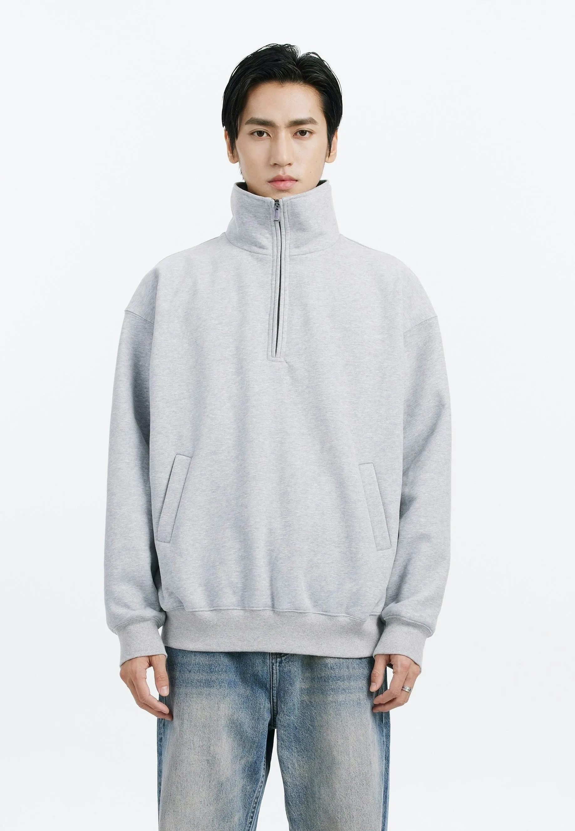 Slim Fit Quarter-Zip Cuffed Sweatshirt