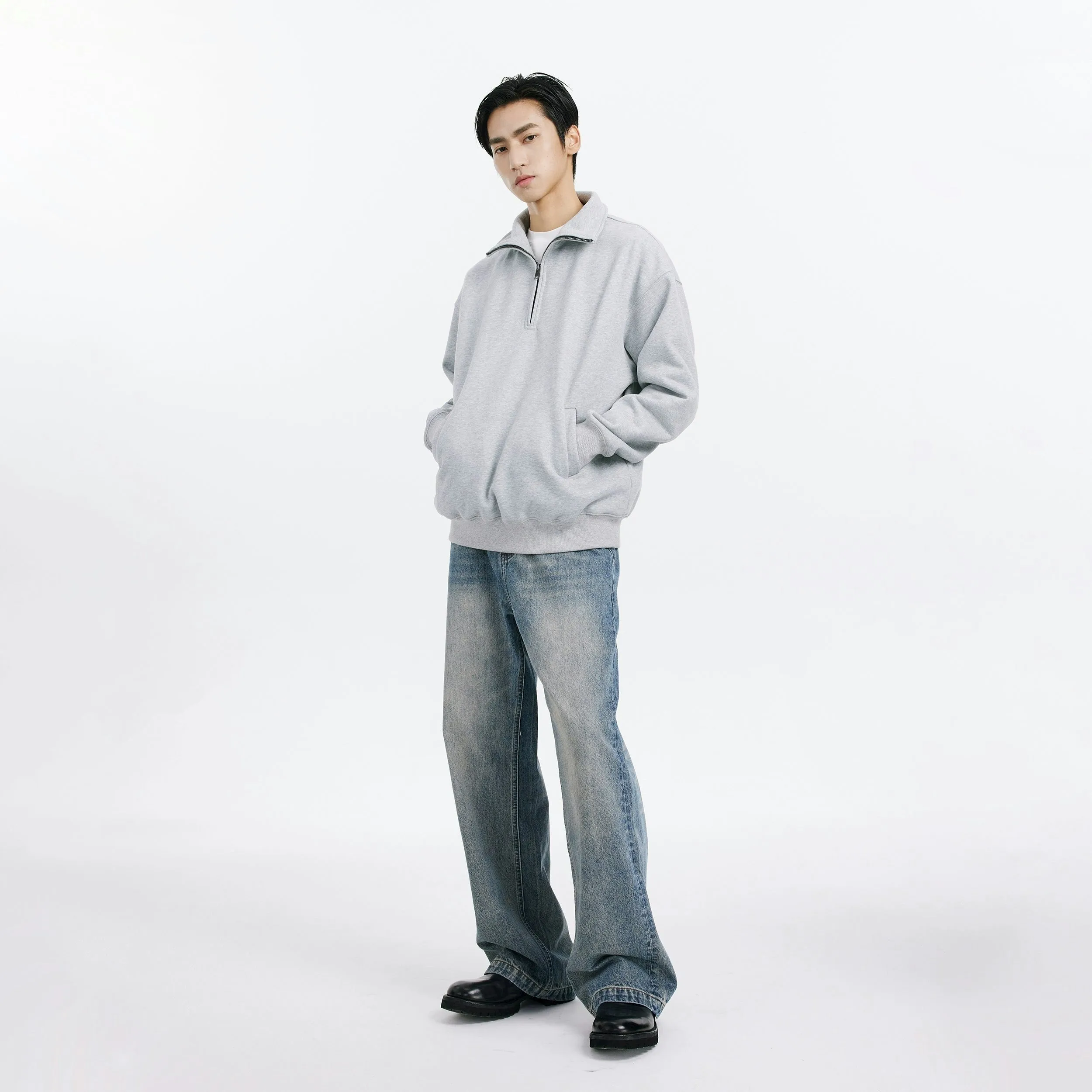 Slim Fit Quarter-Zip Cuffed Sweatshirt