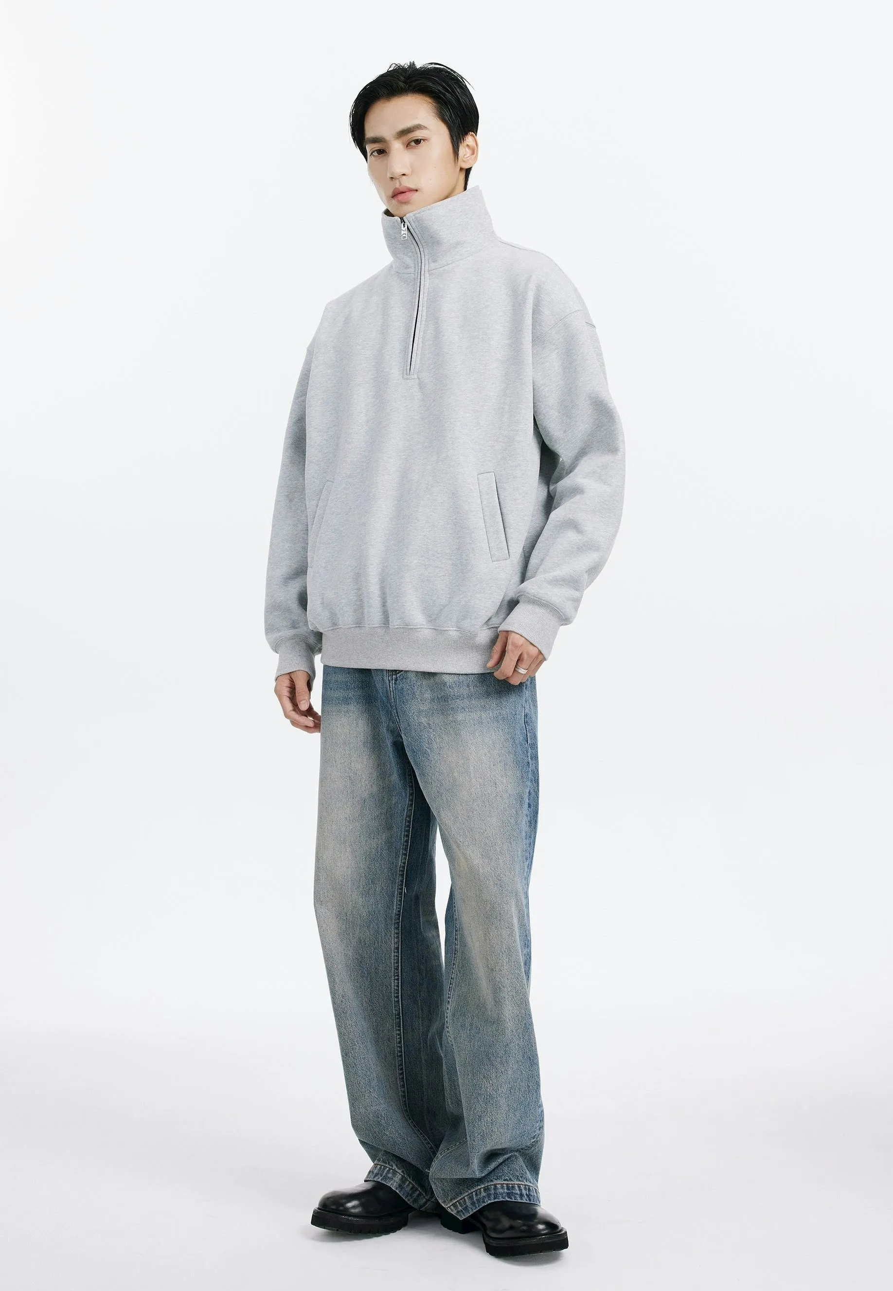 Slim Fit Quarter-Zip Cuffed Sweatshirt