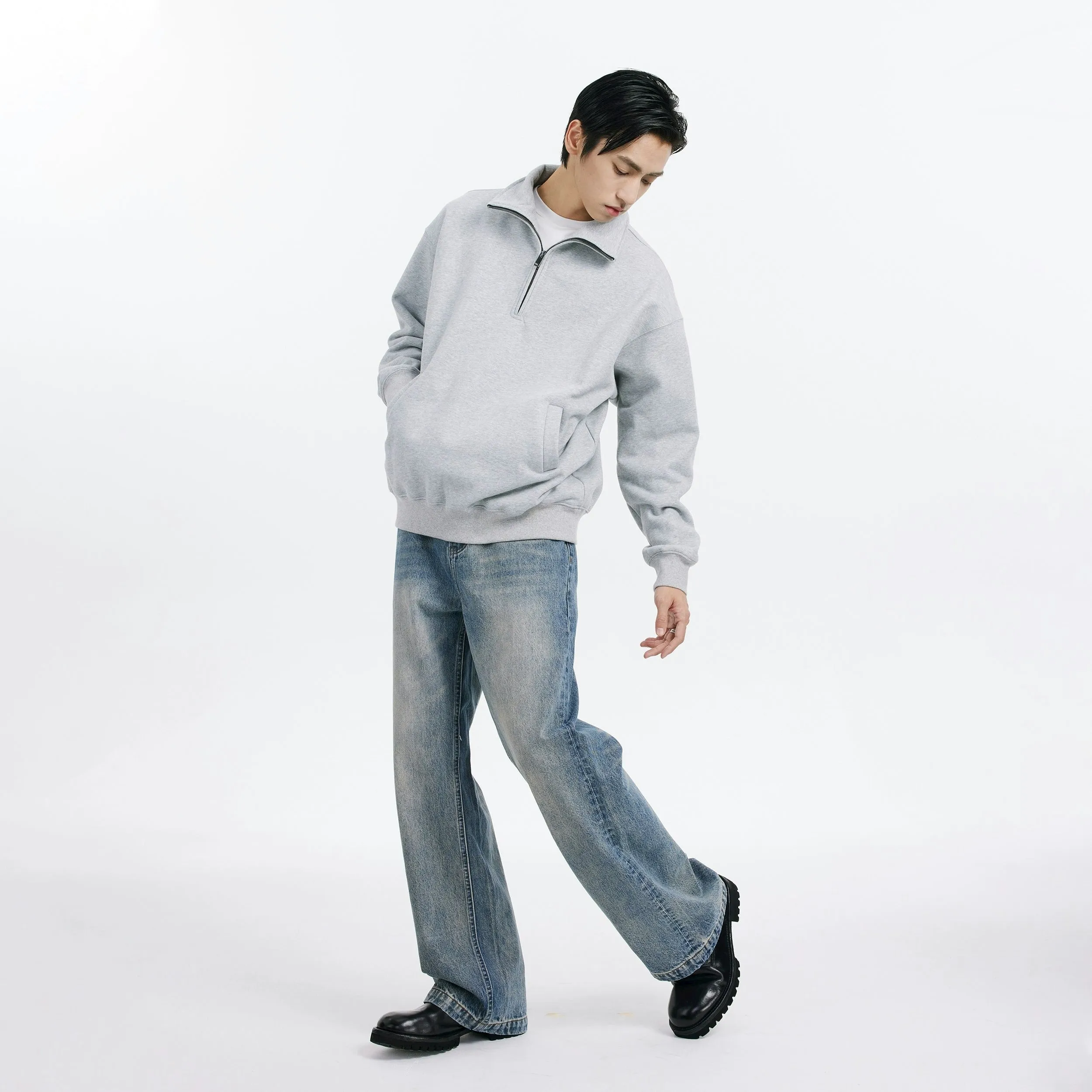 Slim Fit Quarter-Zip Cuffed Sweatshirt