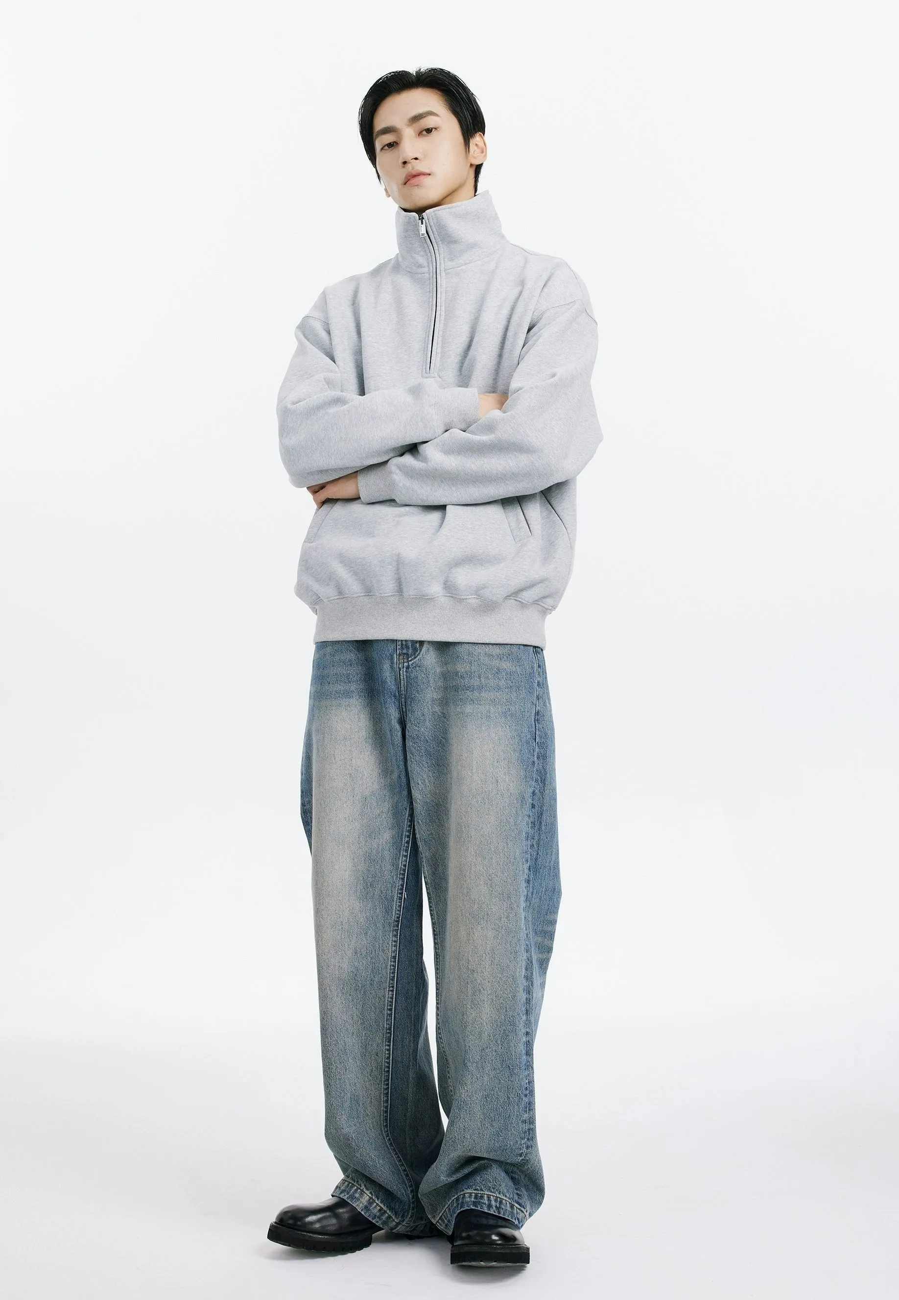 Slim Fit Quarter-Zip Cuffed Sweatshirt