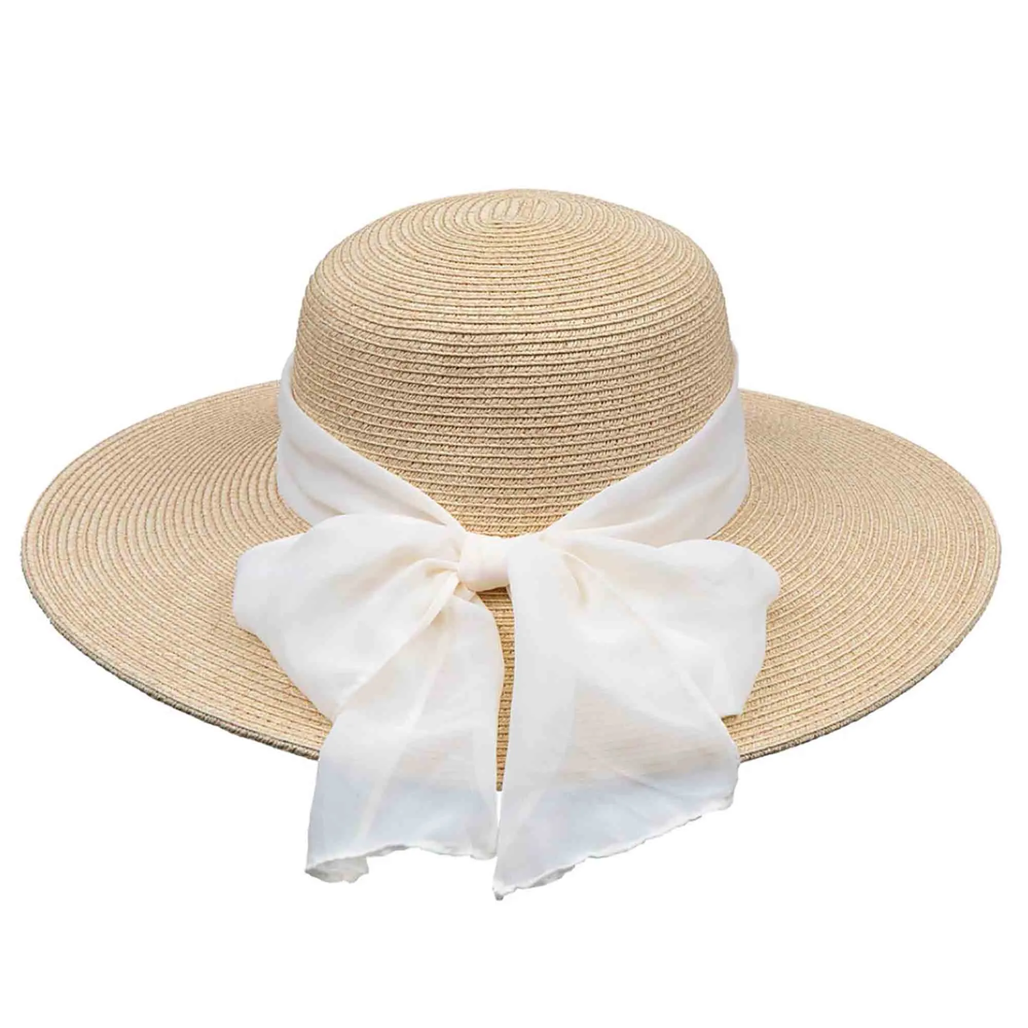 Straw Sun Hat with Chiffon Bow - Karen Keith Hats