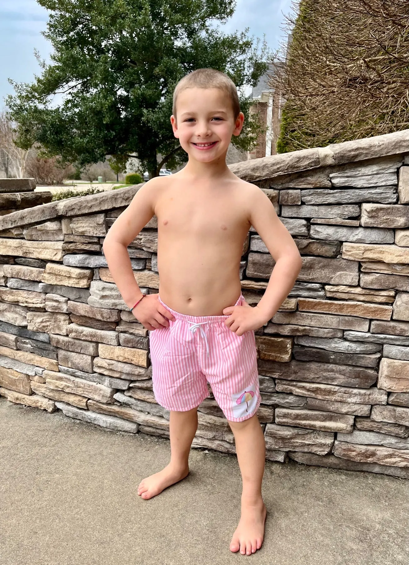 Striped Umbrella Swim Trunks