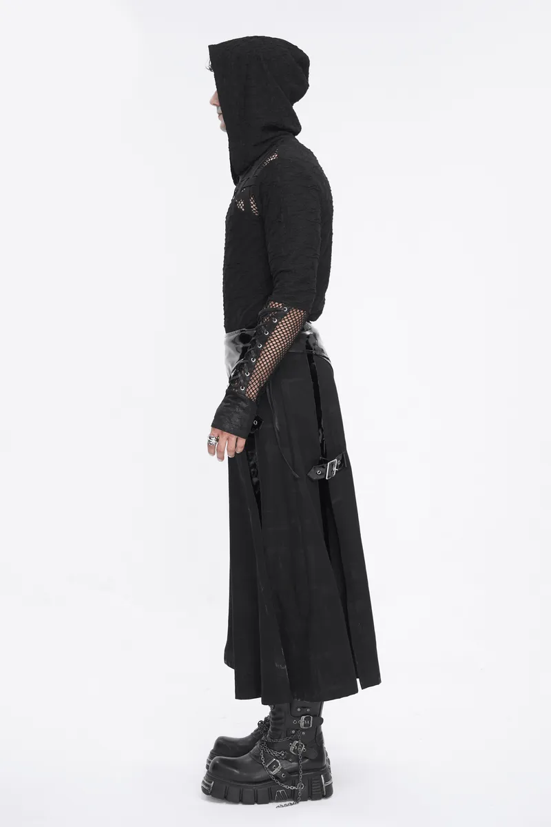 Stylish Black Hooded Mesh Panel Sleeves Top for Edgy Fashion