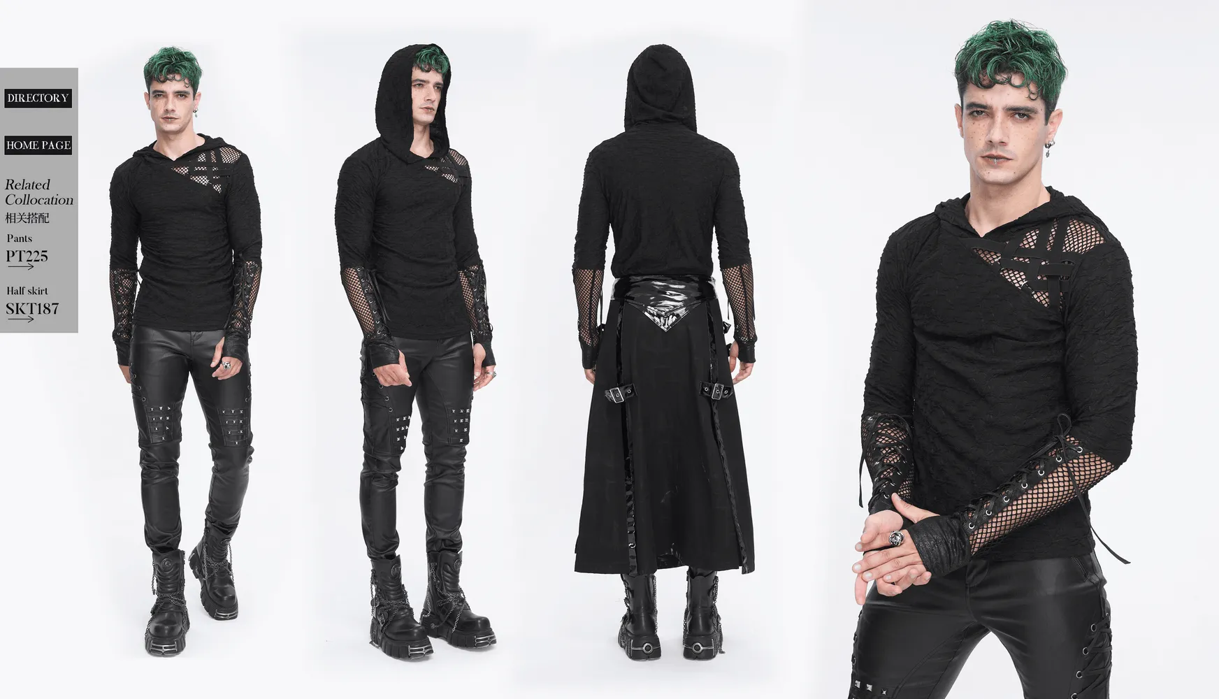 Stylish Black Hooded Mesh Panel Sleeves Top for Edgy Fashion