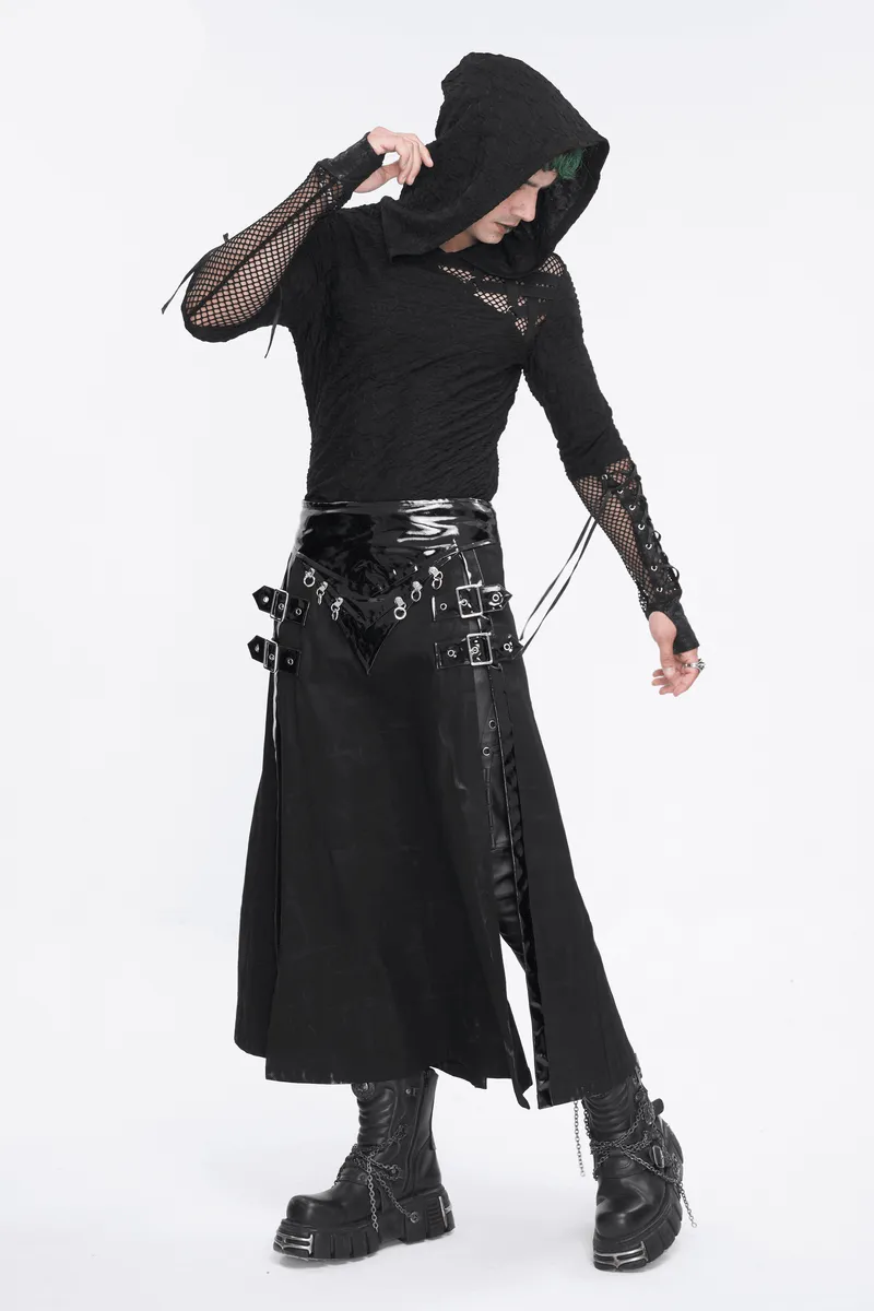 Stylish Black Hooded Mesh Panel Sleeves Top for Edgy Fashion