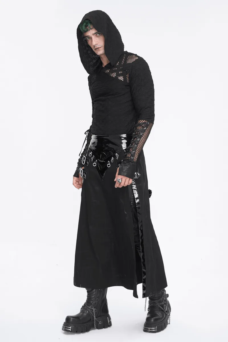 Stylish Black Hooded Mesh Panel Sleeves Top for Edgy Fashion
