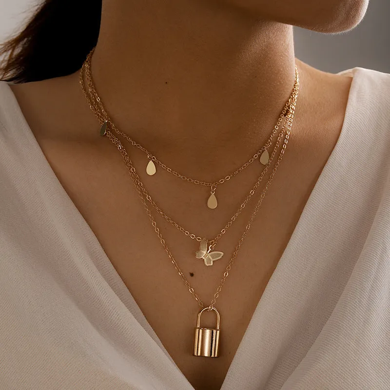 Tassel Boho Necklace - Multilayer Butterfly  & Lock