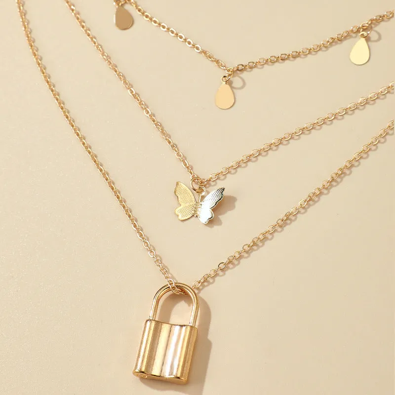 Tassel Boho Necklace - Multilayer Butterfly  & Lock