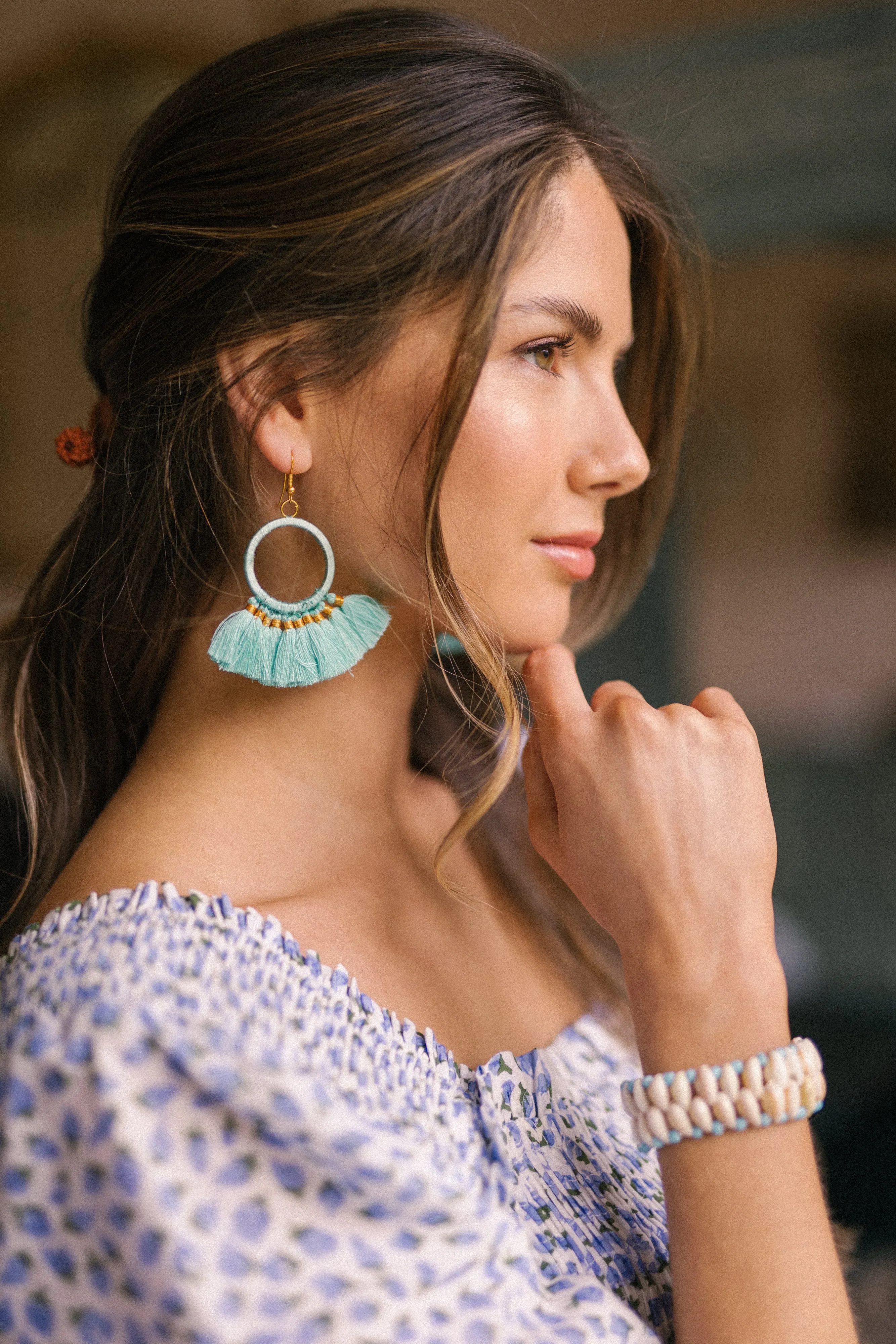 Tassel Earrings - Aqua (EAR 061)