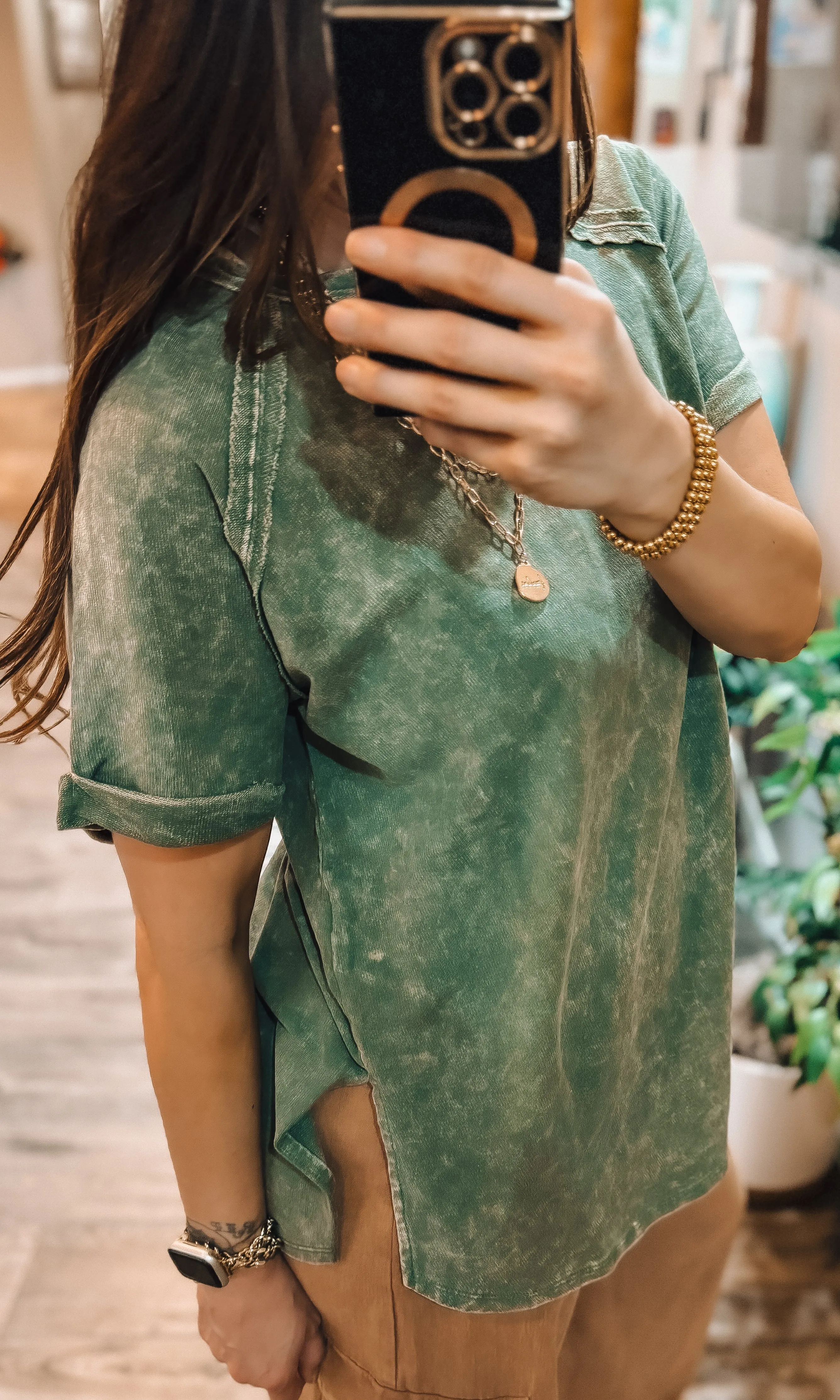 Terry Acid Wash Short Cuff Sleeve Pullover