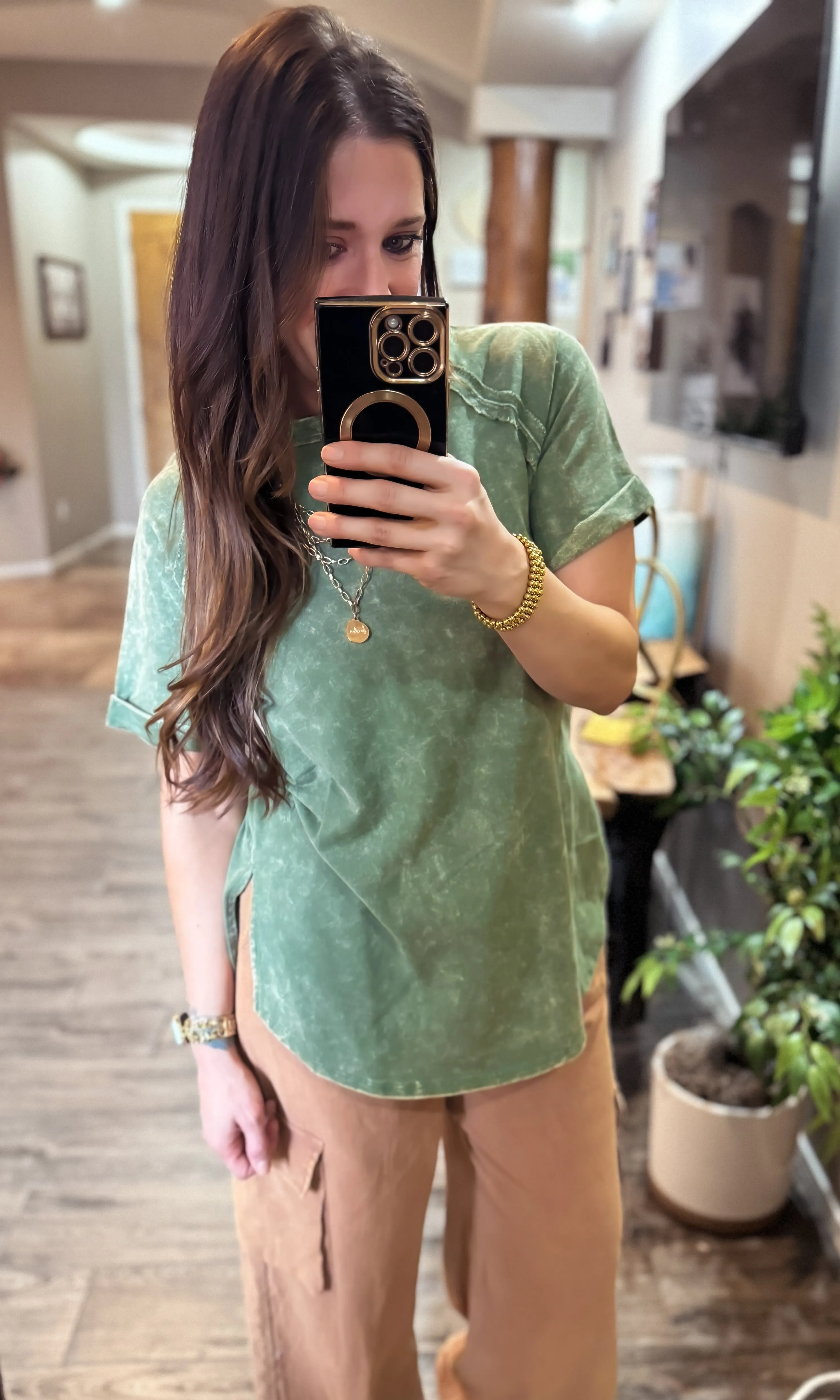 Terry Acid Wash Short Cuff Sleeve Pullover