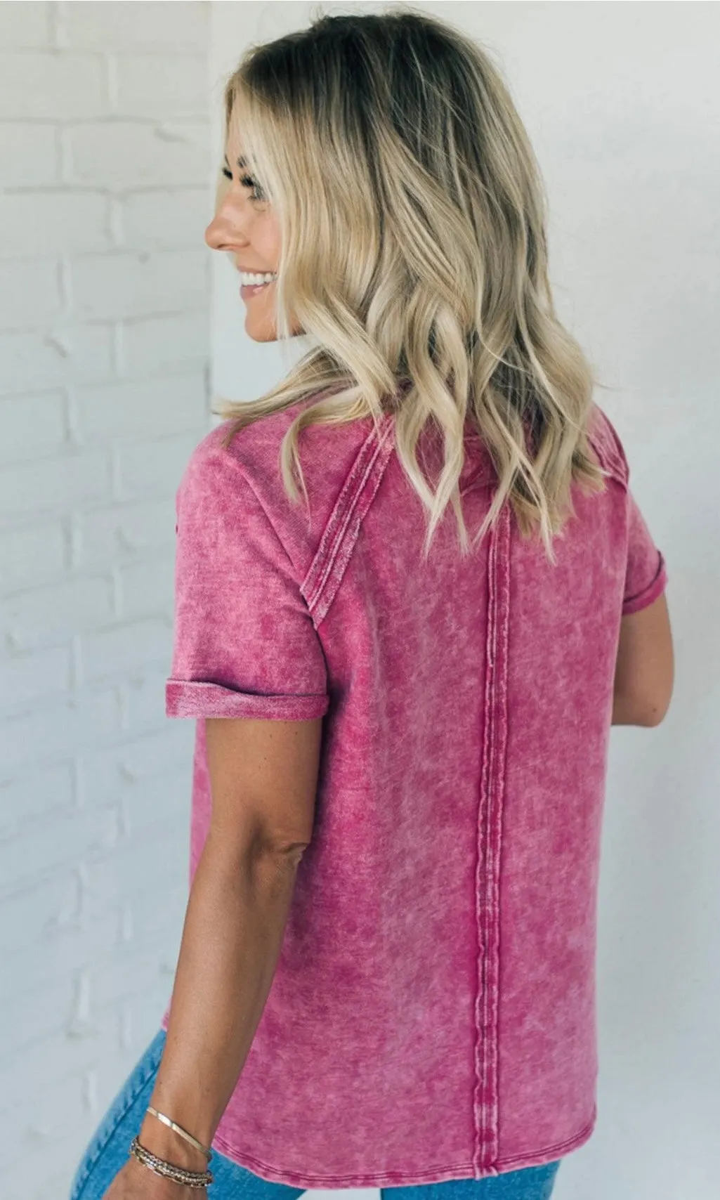 Terry Acid Wash Short Cuff Sleeve Pullover