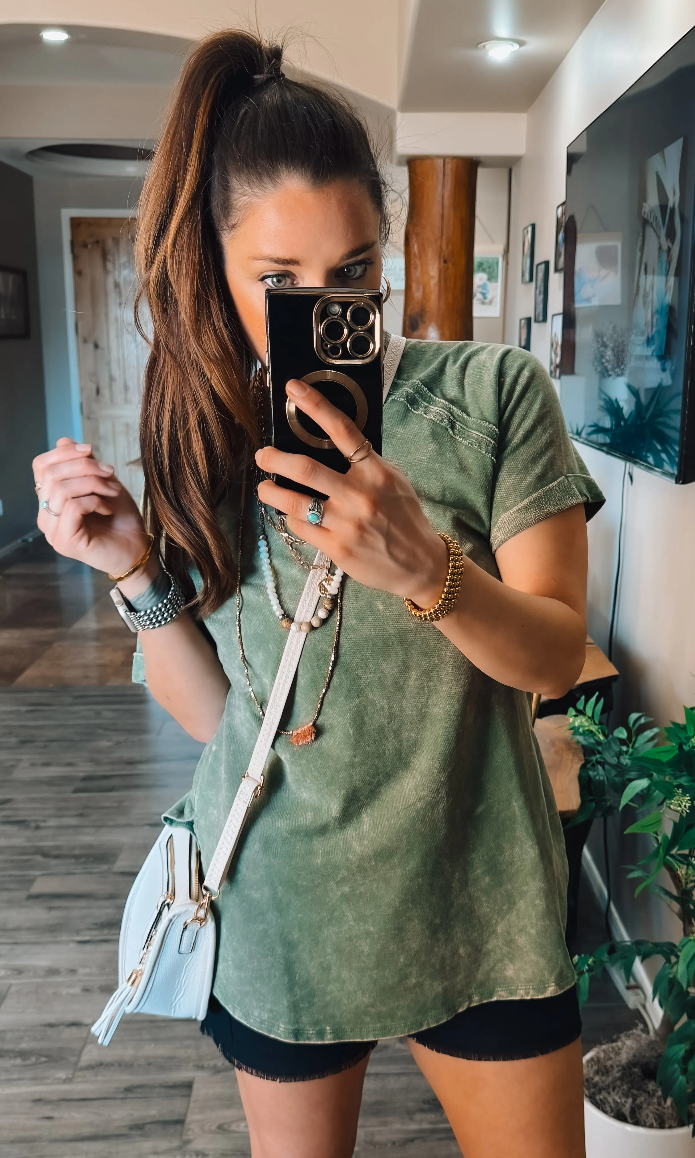 Terry Acid Wash Short Cuff Sleeve Pullover