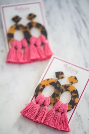 The Bennett Tassel Earring in Hot Pink