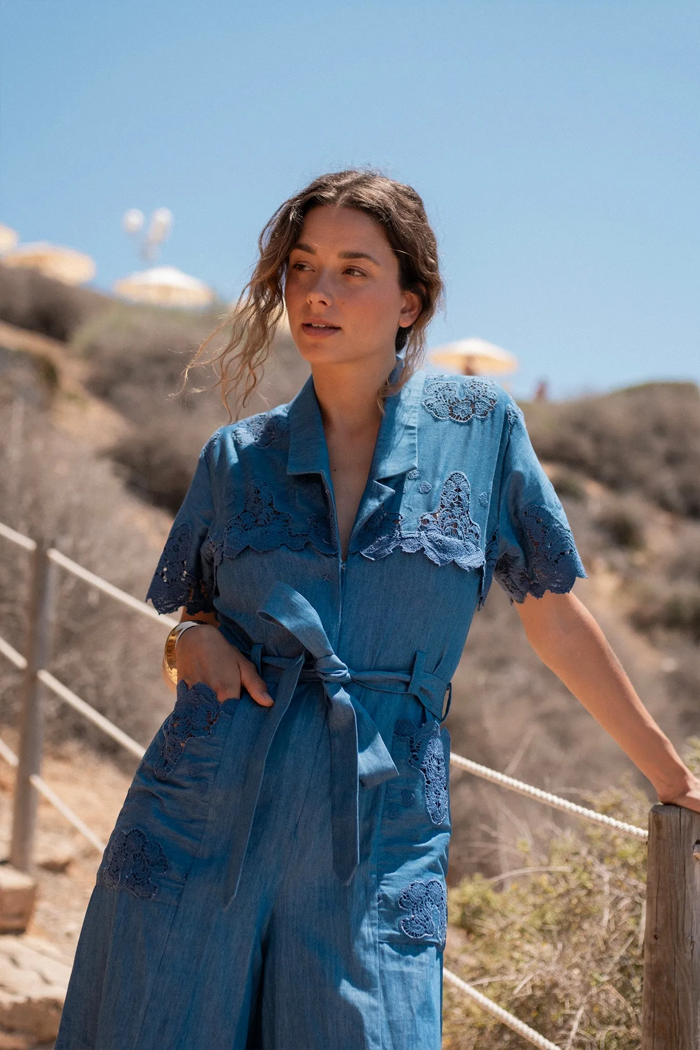 Tinsley Embroidered Jumpsuit in Indigo Denim