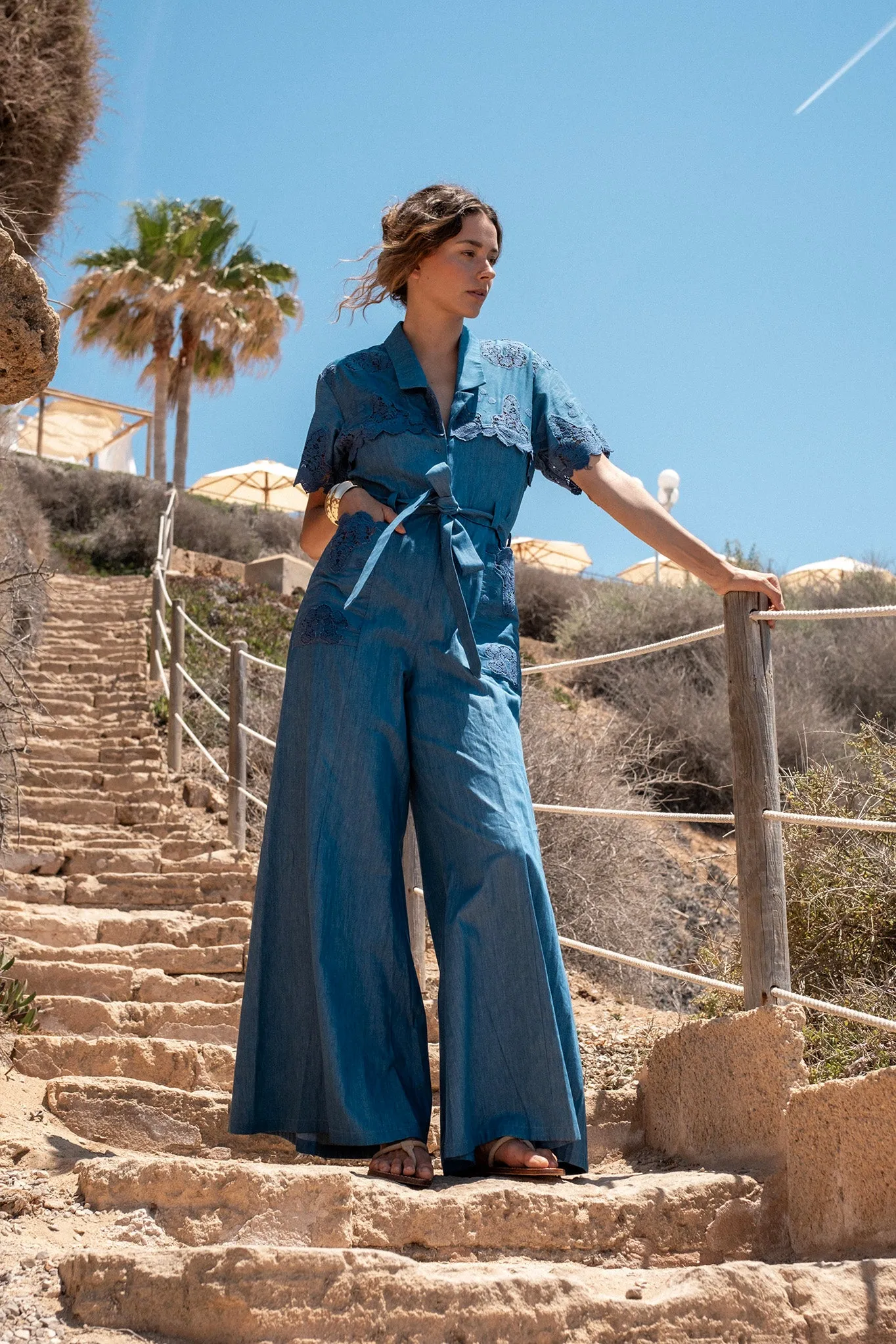 Tinsley Embroidered Jumpsuit in Indigo Denim
