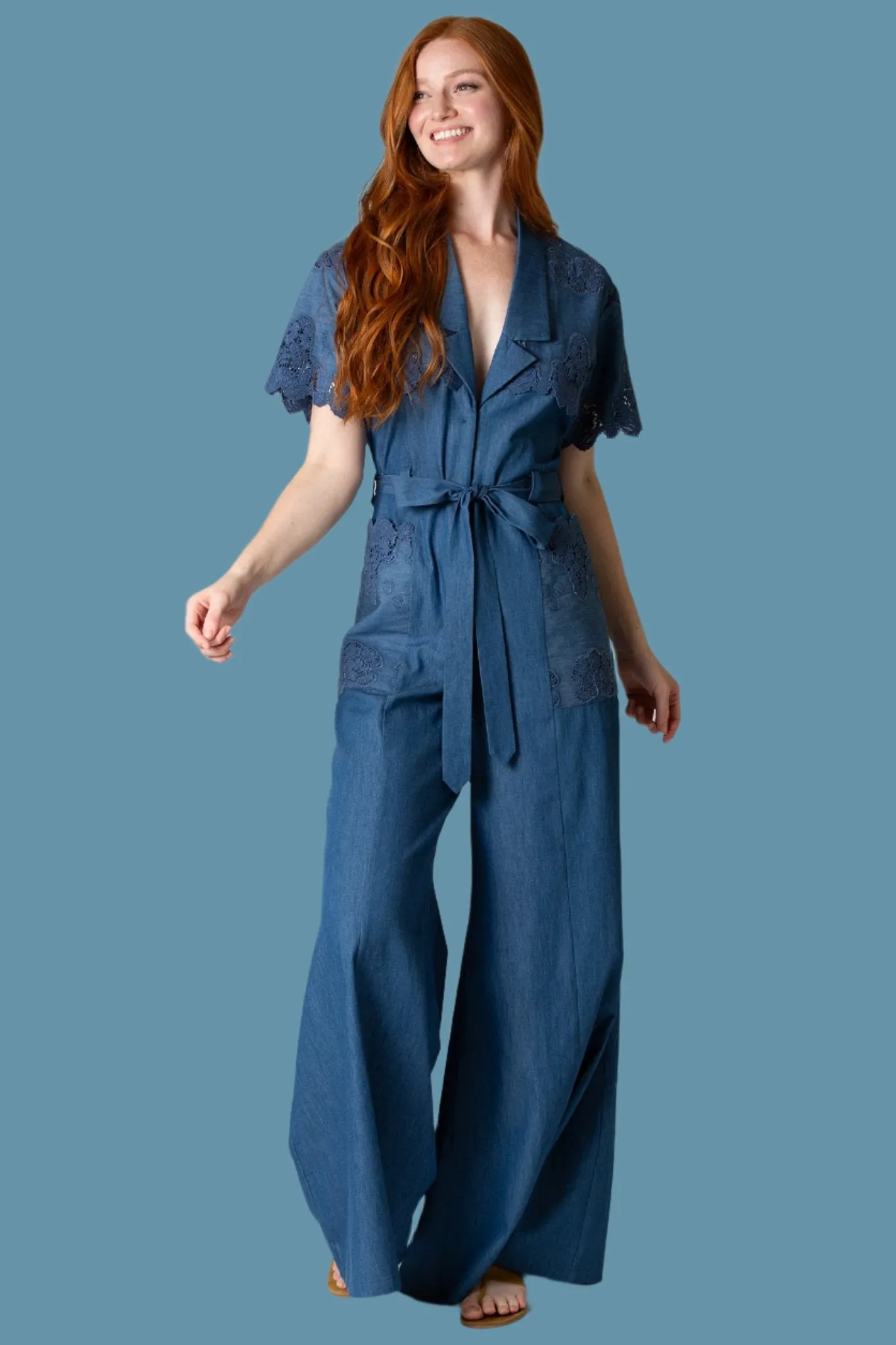 Tinsley Embroidered Jumpsuit in Indigo Denim