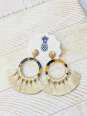 Tortoise Fringe Dangle Earrings - Ivory
