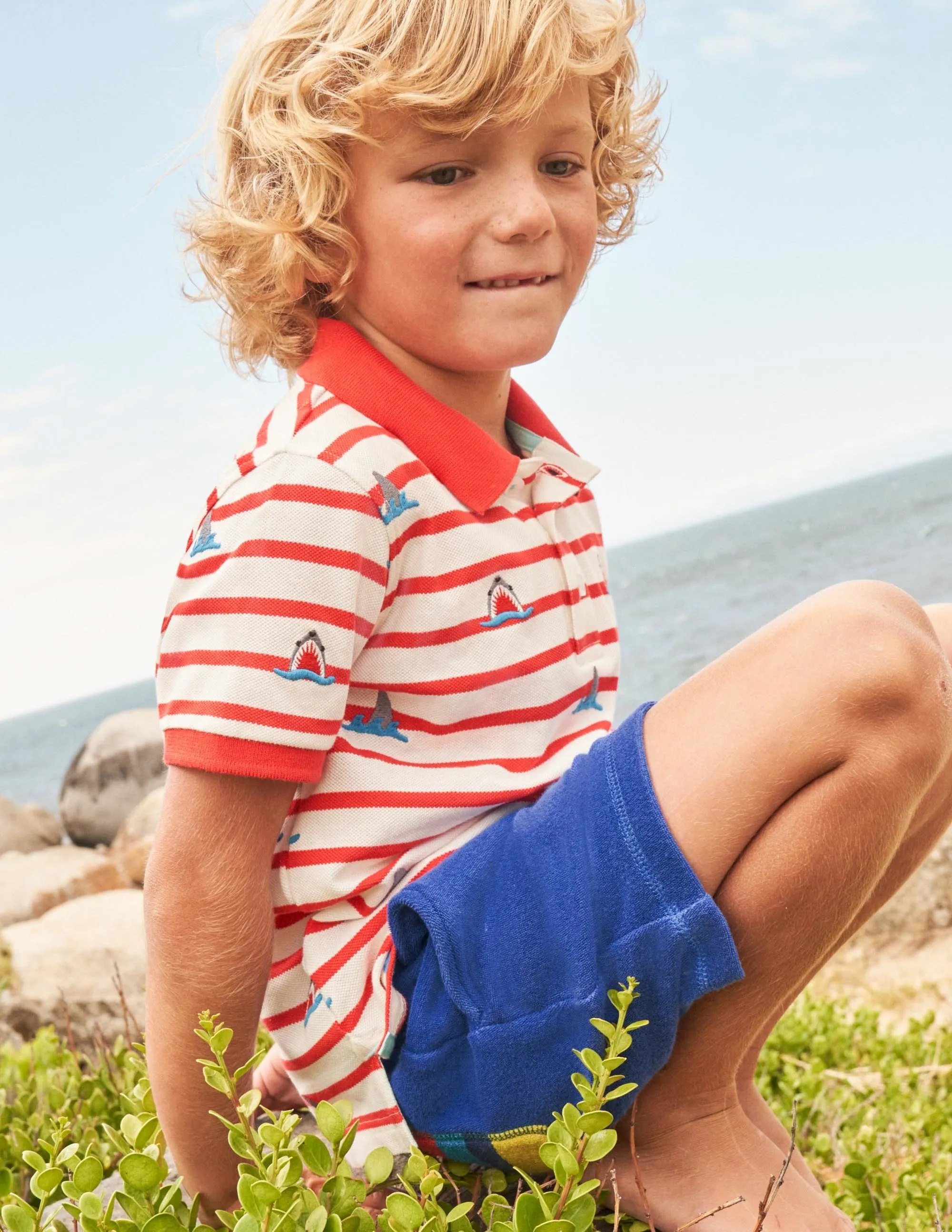 Towelling Sweatshorts-Blue Wave Rainbow