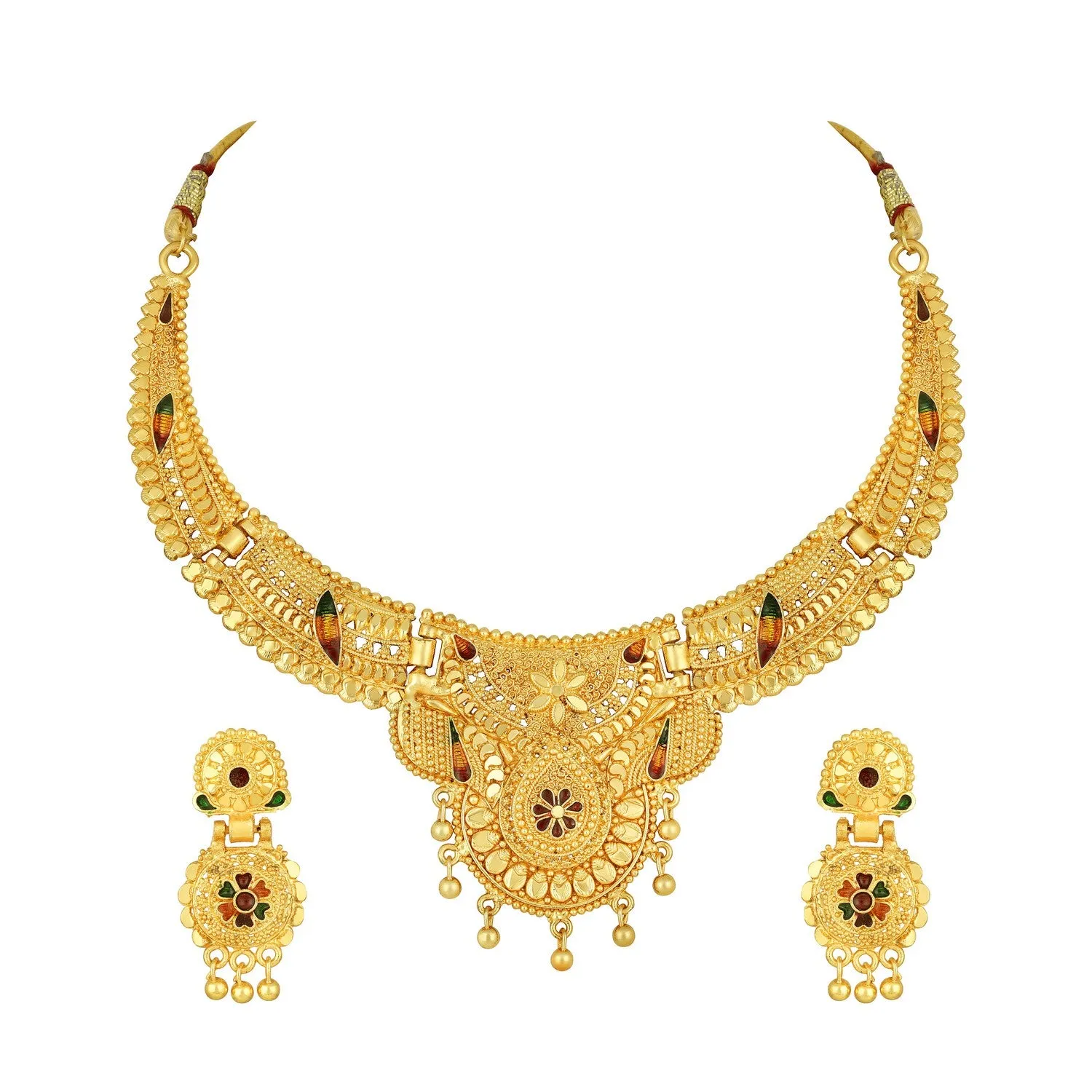 Traditional Floral Shaped Multicolour Meenakari Work Necklace Set