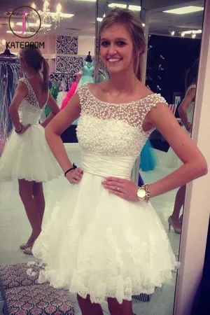 V-neck Ivory Lace Prom Dress Homecoming Dresses KPH0064