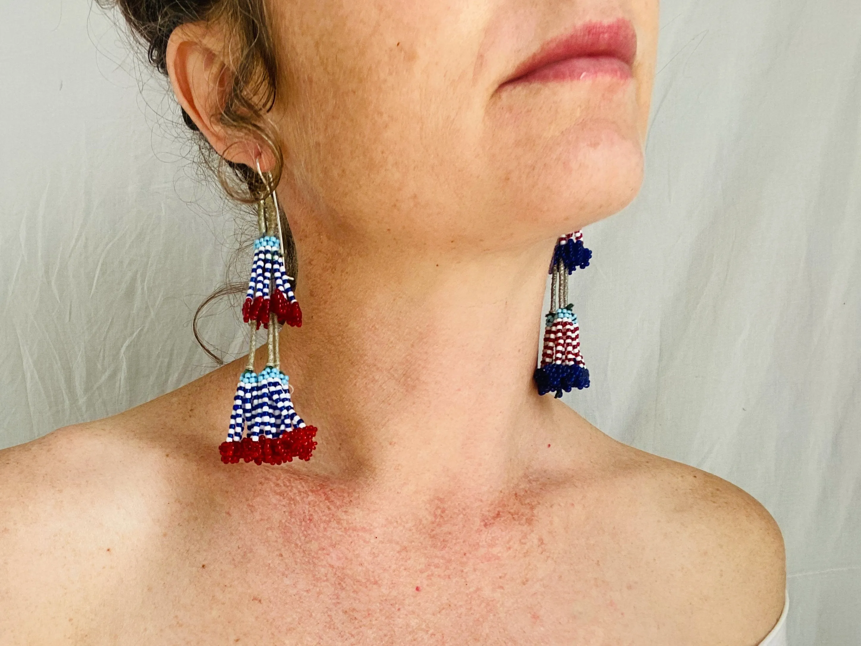 Vintage Kuchi Beaded Tassel Tribal Earrings.