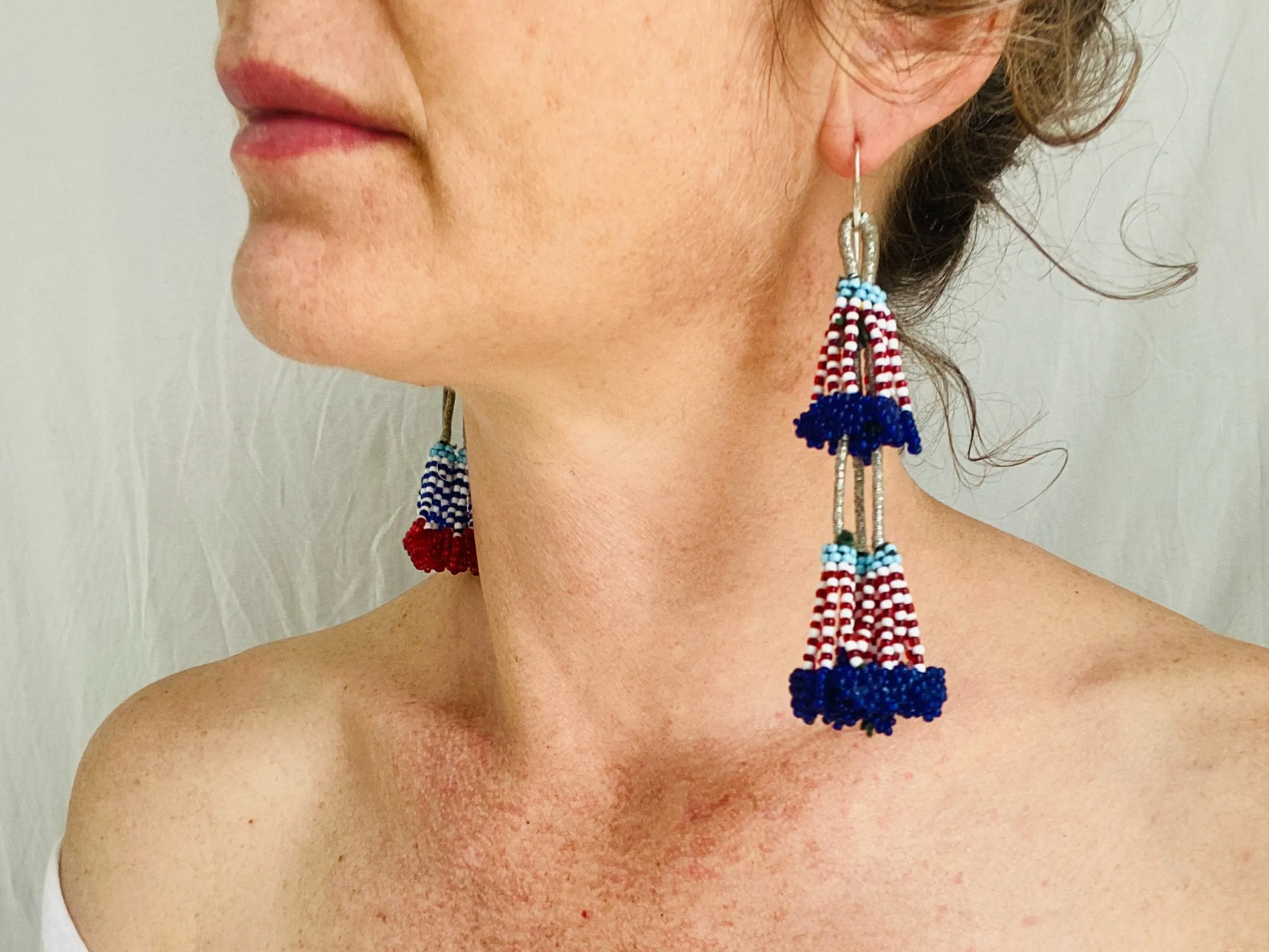 Vintage Kuchi Beaded Tassel Tribal Earrings.
