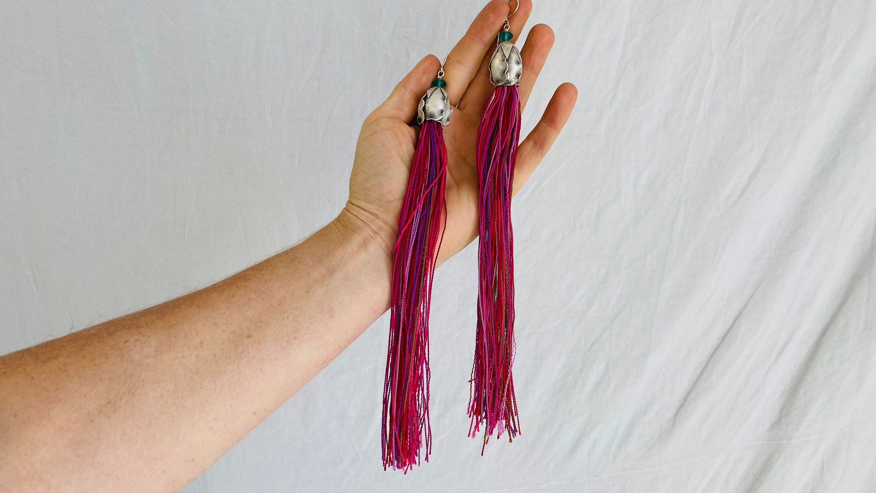 Vintage Zinacantan Tassel Earrings. Sterling Silver