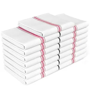Zeppoli Classic Kitchen Towels -15 Pack 100% Natural Cotton Kitchen Towel Set, Reusable Wash Cloths, Absorbent Dish Towels, Machine Washable Hand Towels, Kitchen Essentials - 14" by 25 - Red Striped