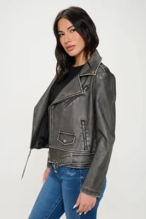 Zip-Up Biker Jacket with Belt  Trendy Jackets for Women
