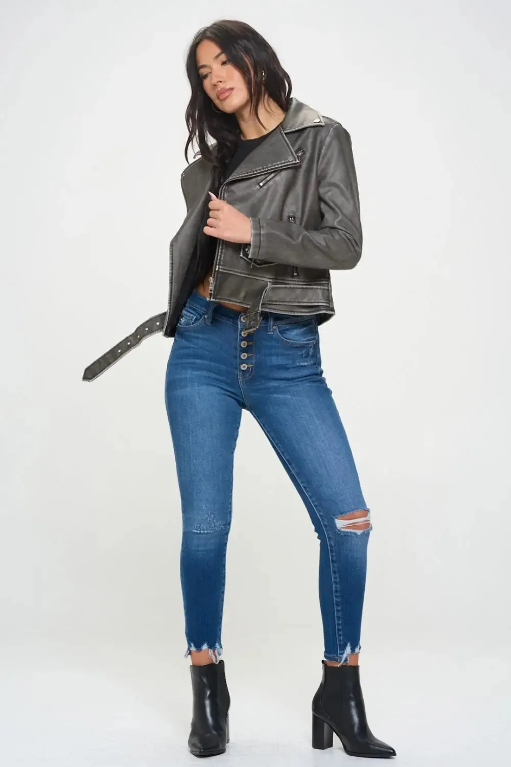 Zip-Up Biker Jacket with Belt  Trendy Jackets for Women